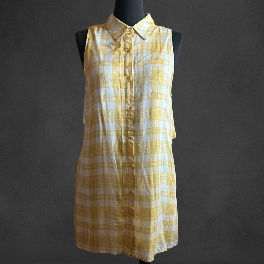 Yellow Plaid Sleeveless Shirt Dress size Large NWT